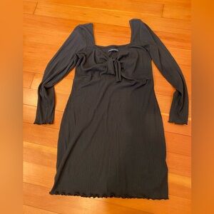 NWOT A&F rib long sleeve sweetheart tie front lettuce edge black mini dress LP